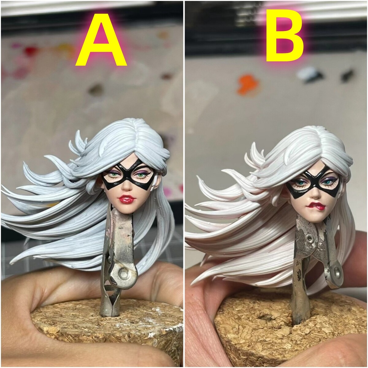 1/12 Painted Black Cat Felicia Hardy Head Carved Fit 6'' ML Action