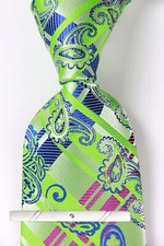 Classic Paisley Blue Green Purple JACQUARD WOVEN 100 Silk Men's Necktie Tie