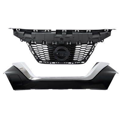 Front Upper & Lower Grille w/Chrome Trim 2Pcs For Nissan Versa 2020 2021 2022
