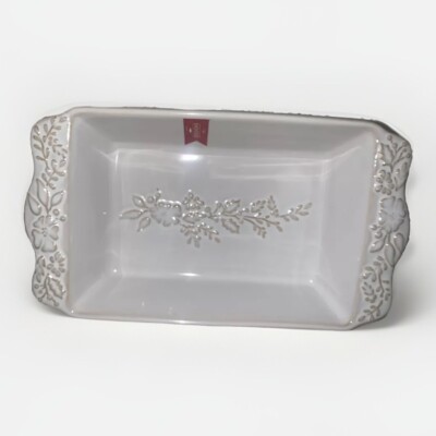 Poinsettia Holly Casserole Dish Stoneware Holiday Christmas 9.5  X 7  X 2 
