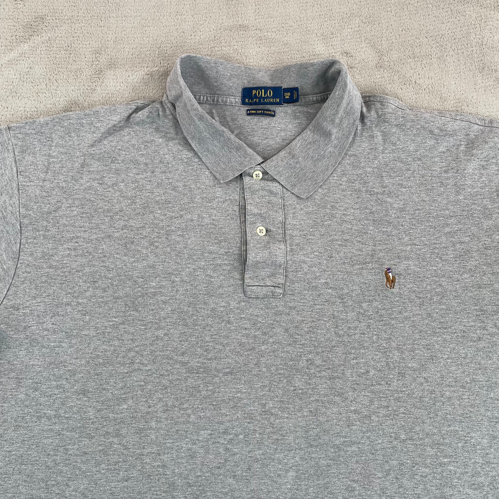 Polo Ralph Lauren Camicia Uomo 3XB Grigio Erica Pima Soft Touch Carne Pony Preppy