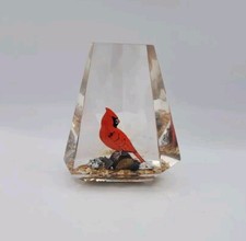 Vintage Reverse-Carved Lucite Cardinal & Dogwood Blossom Sculpture / Night Light Base — listing 3