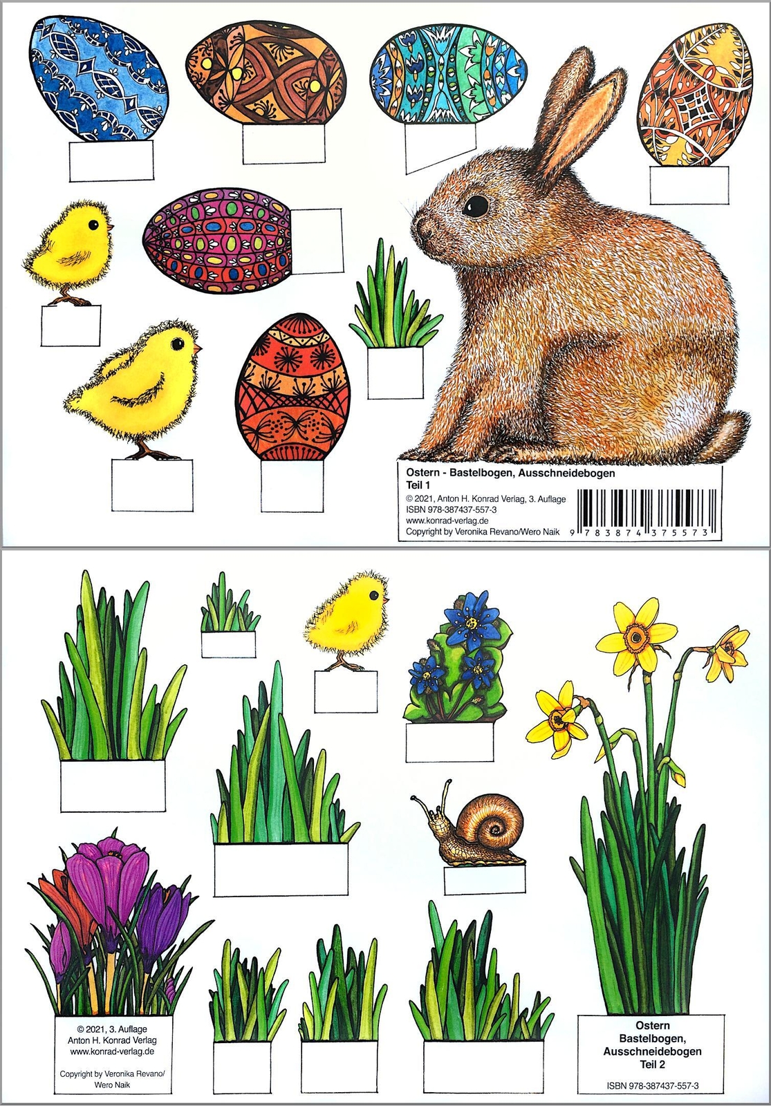 Thumbnail - Ostern - Bastelbogen, Ausschneidebogen: Osterhase, Ostereier, Küken