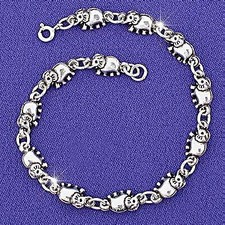 Sterling Silver 925 3-D Elephant Link Bracelet