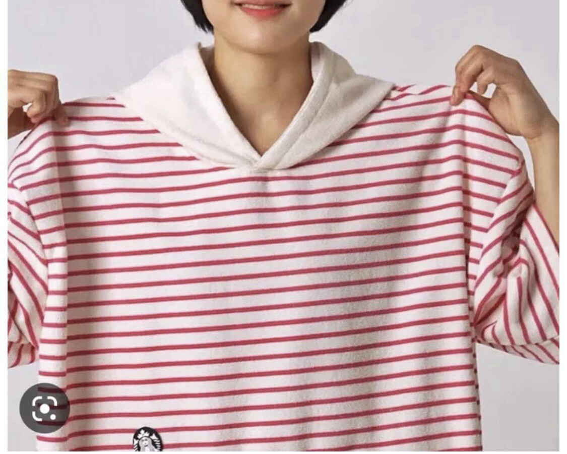 New Korea Starbucks Summer Black Stripe Cozy Pool Hoodie Terry