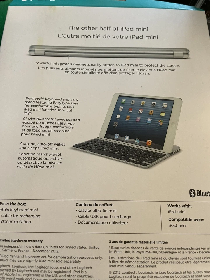 Logitech Ultrathin Keyboard Ipad Mini 920-0055795 includes USB Cable Opened Box - Image 3 of 4