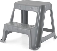 2-Step Molded Plastic Stool Cutout Handle Non Slip Step Tread 300 Pound Capacity