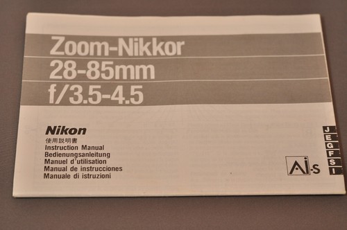Nikon Zoom-Nikkor 28-85 mm f/3,5-4,5 Anleitung, c1980s, keine Kopie!