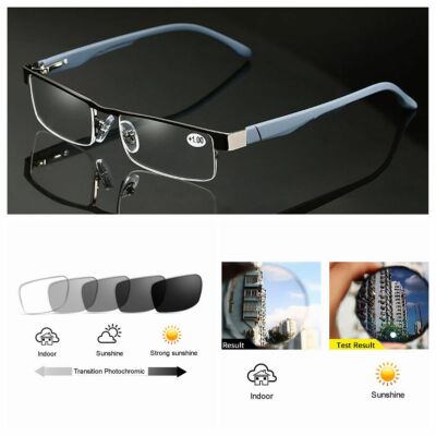 Men Bifocal Elastic Spring Photochromic Bifocal Reading Glass +1.0 +2.0~+3.0