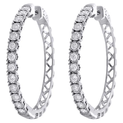 10K Weißgold Wunder Set Diamant Große 3.25mm Klappbar Creolen 1 Karat - Bild 1 von 4