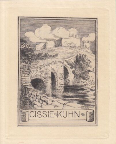 Exlibris Bookplate Radierung William Monk 1863-1937 Brücke Burgruine 2 - Bild 1 von 1
