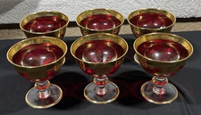 LOT OF 6 INTERGLASS Venice Super CRYSTAL RUBY RED SHERBET GLASS 24 k Murano