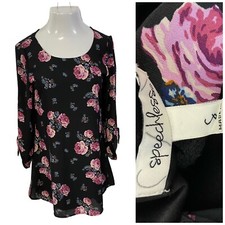 Speechless Dress Womens Small Floral Lace Shift Black Pink Tie Cuff Office Work