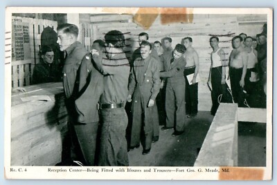 1942 Meade Maryland MD Postcard Reception Center Being Fitted Blouses Trousers