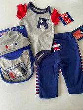 Baby Patriotic Americana Unisex 5 Piece Set Hat Bib 2 Pants Bodysuit 3/6 Months