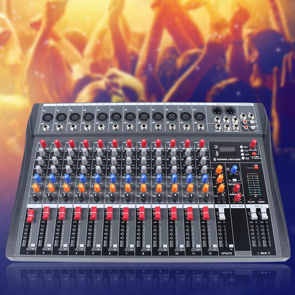12 Channel Mixing Console 6 modes USB Bluetooth DJ Live Studio Audio Sound Mixer - Image 4 of 4