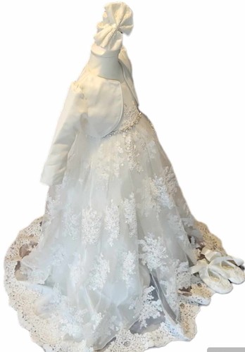 Baby Taufkleid Gr.74 Spitze lang Stirnband Bolero Schuhe Taufoutfit 4tlg ivory - Bild 12 von 14