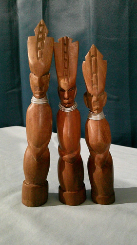 Wood African Statue Made in Kenyan Set of 3 - Picture 3 of 6