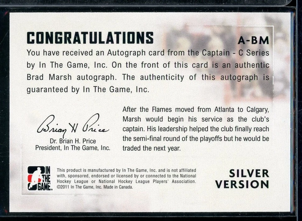 2011-12 ITG Captain-C Autographs Silver #ABM Brad Marsh - Image 2 of 2