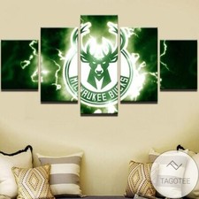 Milwaukee Bucks NBA Basketball Sports Team Logo 5 Piece Panel Canvas Wall Art