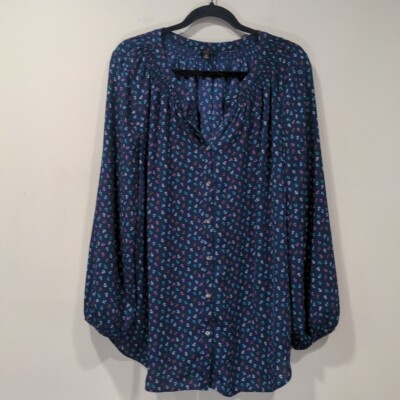 Talbots Woman Plus Size 1X Anchor Button Up Blouse Navy Nautical Preppy  Light