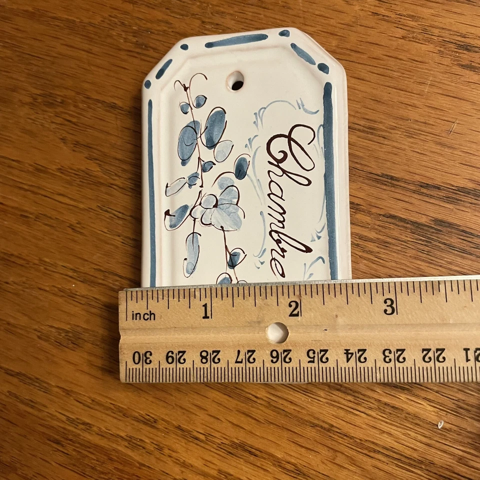 Placa de puerta de cerámica francesa “Chambre” Moustiers cama habitación marcador placa pared floral Foto 4 de 4
