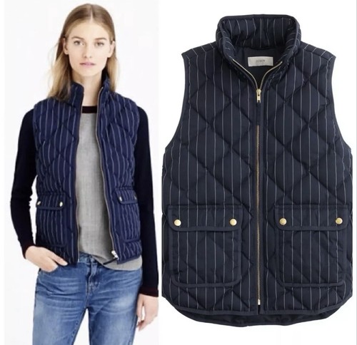 J Crew Excursion Quilted Puffer Vest Navy Blue Pin Stripe Down Fill Womens S - Picture 3 of 9