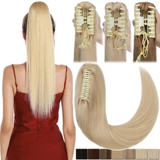 100% Real Remy Human Hair Wrap Around Ponytail Extension Claw Clip in Thick 120G
