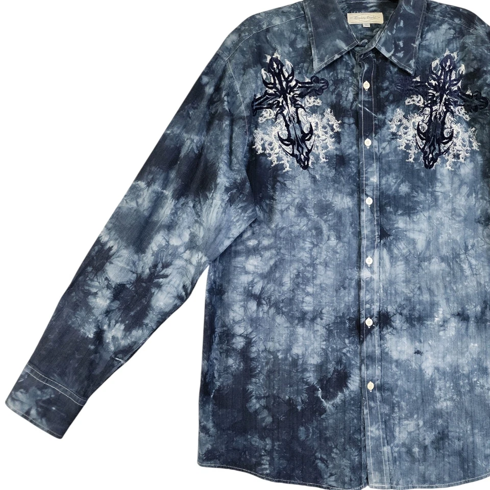 Eighty Eight Mens Vintage Y2K Tie Dye Button Down Shirt Size XL Affliction Style - Image 3 of 4