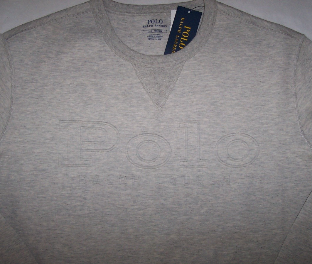 Polo Ralph Lauren GRIGIO HEATHER doppia maglia felpa goffrata uomo L PONY nuova con etichetta