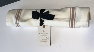 NUEVO Corredor de Mesa Hogar y Mano con Magnolia Marrón Rayas Crema 14" x 72" Foto 1 de 4