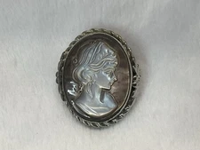 Vintage Drexel Sterling  Carved Abalone Cameo Brooch Pin Or Pendant