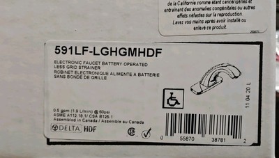 Delta 591LF LGHGMHDF Electronic Faucet Battery Operated No Grid Strainer Chrome