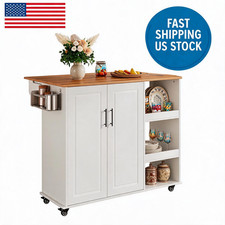 Rolling Kitchen Island on 48'' Mobile Kitchen Cart with Solid Wheels