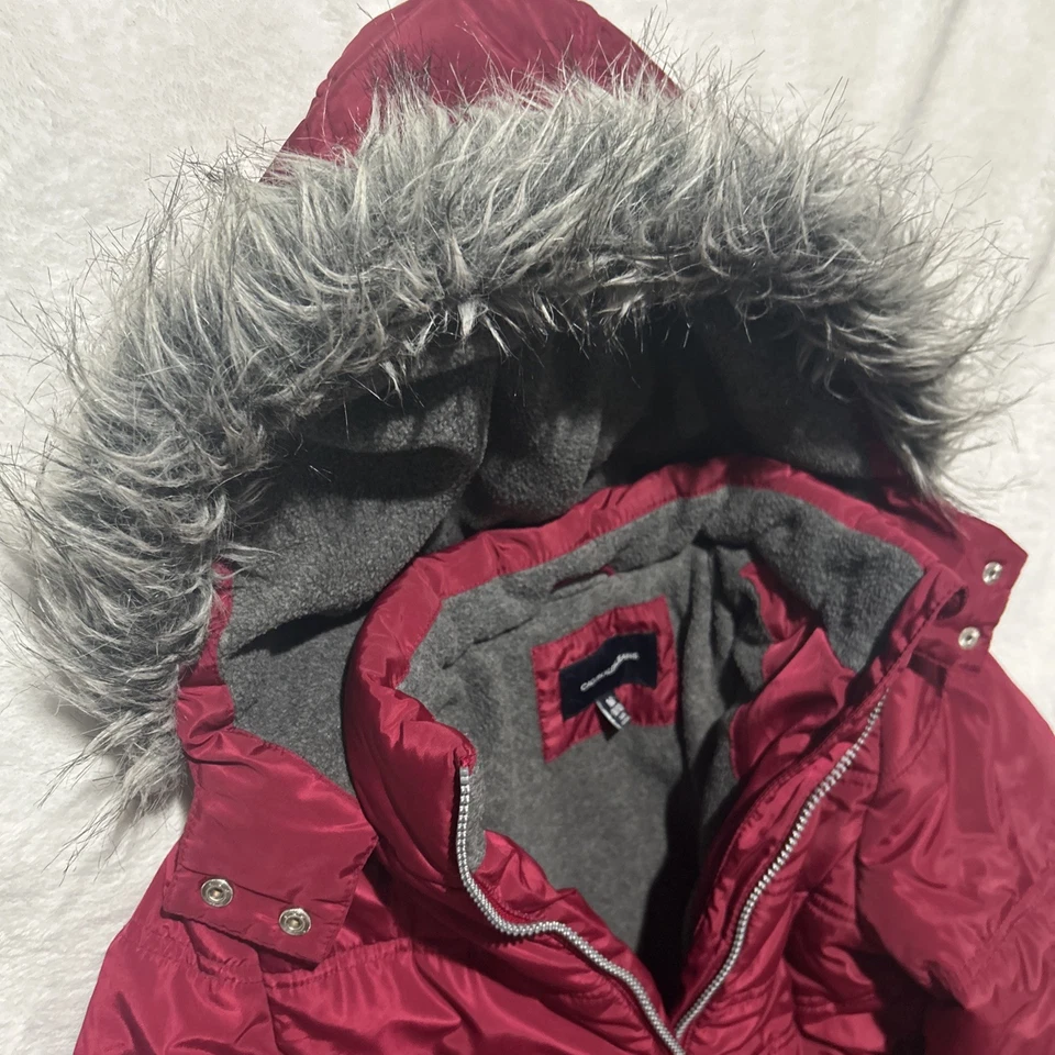 Abrigo Calvin Klein Junior largo medio con capucha de piel sintética ¡NUEVO! Foto 4 de 4