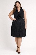 APT 9 Black Ruffle Dress Size 18 Sleeveless Belted Button Front