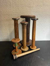 Large Wooden Textile Spools Bobbins Vintage Wood Primitive Rustic Lot of 5