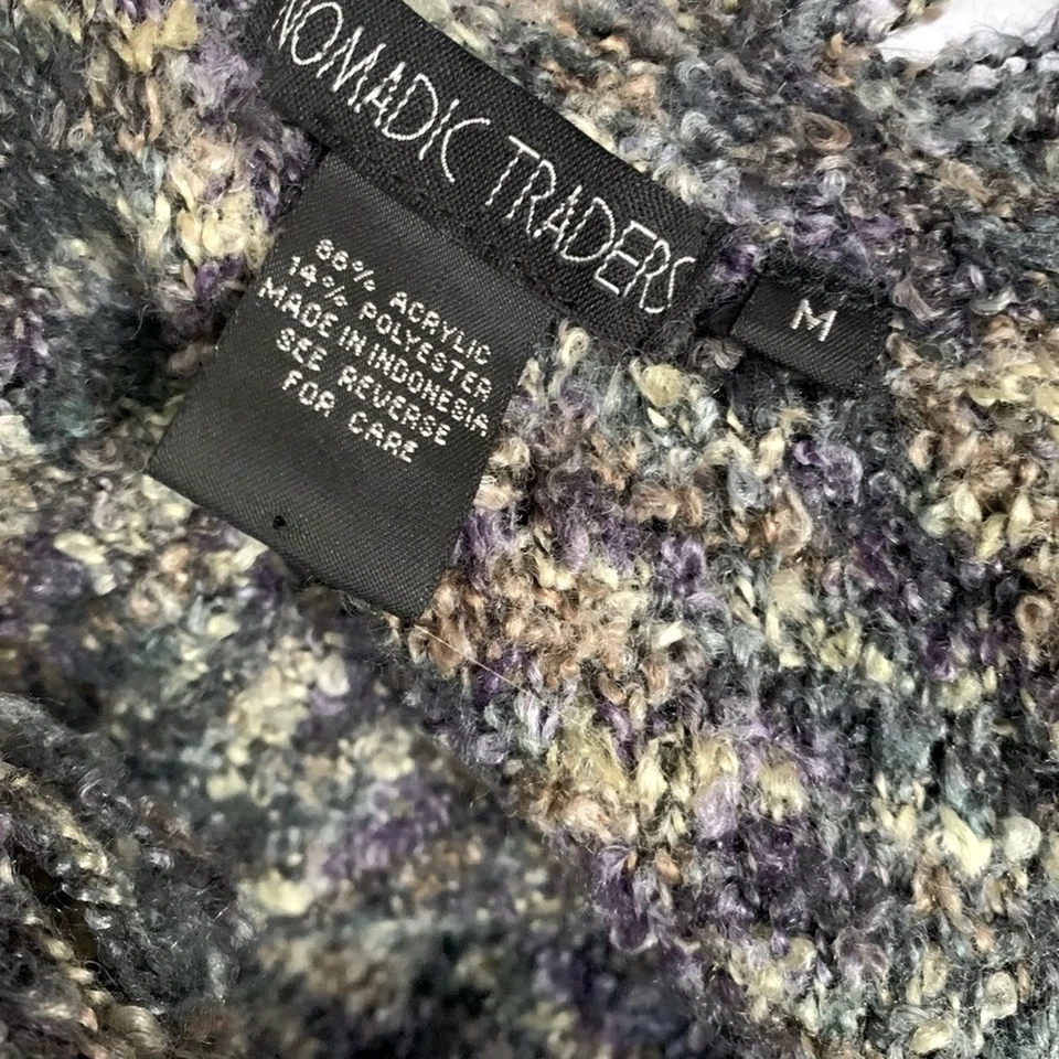 Cárdigan de punto con flecos vintage Nomadic Traders suéter botón delantero M mediano Foto 3 de 4