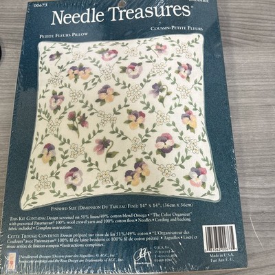 New Needle Treasures Petite Fleurs Pillow Kit #00673 Sealed 14'' x 14''