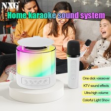 Portable karaoke speaker with ambient light and wireless microphone unit