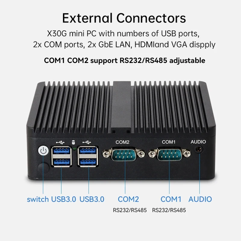Fanless Mini PC 12th Gen Intel Celeron J6412 DDR4 RS232 RS485 Windows10/11 Linux - Image 4 of 4