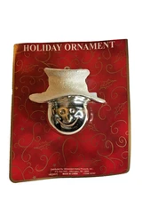 Silver SNOWMAN Head White Frosted Hat Ornament NEW Original Packaging