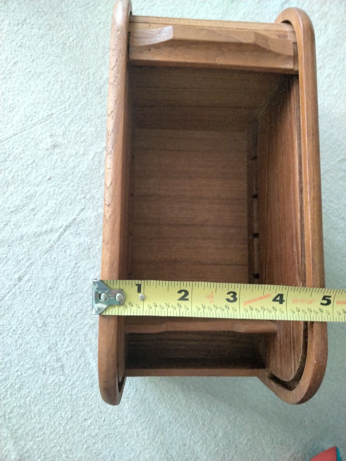 Vtg MCM Kalmar Designs teak wood Tambour Roll Top Disk box 10.5”x5”x6”