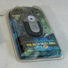Coby Mini AM/FM DBBS CX-7 Pocket Radio With Earphones  Neck Strap New