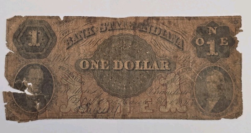 1857 The Bank of the State of Indiana, Terre Haute, IN $1 Obsolete Banknote