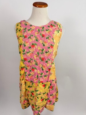April Cornell Pinafore Bib Apron Dress Ruffle Roses Cottage Hostess Smock Pinny