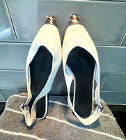 River Island White Pointed Toe Slingback Block Heel Buckle Straps UK 6 EU 39