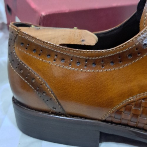 Maison Forte Cognac Leather Basket Weave Sides Dress Shoes Shoe Trees Box 13M - Picture 11 of 23