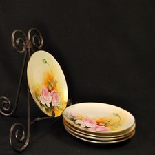 Nippon M-in-Wreath Set 5 Bread & Butter Plates 1911-1918 HP Pink Roses w/Gold