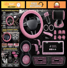 27-piece Pink Car Accessories Set - Bling Rhinestone Interior Decor Steering Wh